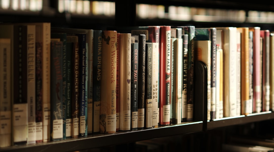 Rows of books on library shelves